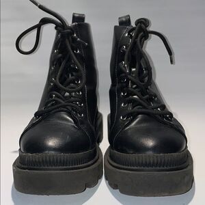 Divided Black Combat Boots with Chunky Platform Soles
